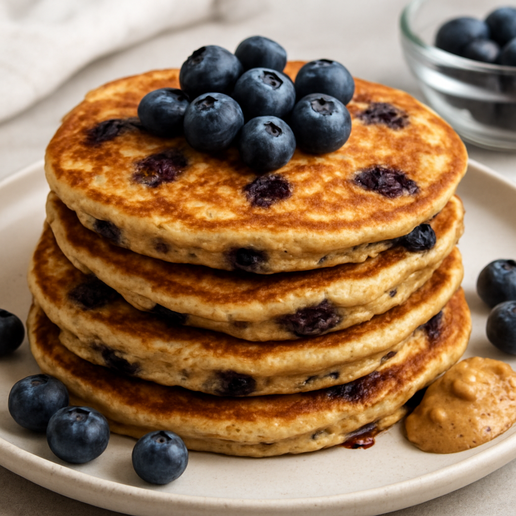 cottage cheese and oat flour blueberry pancakes